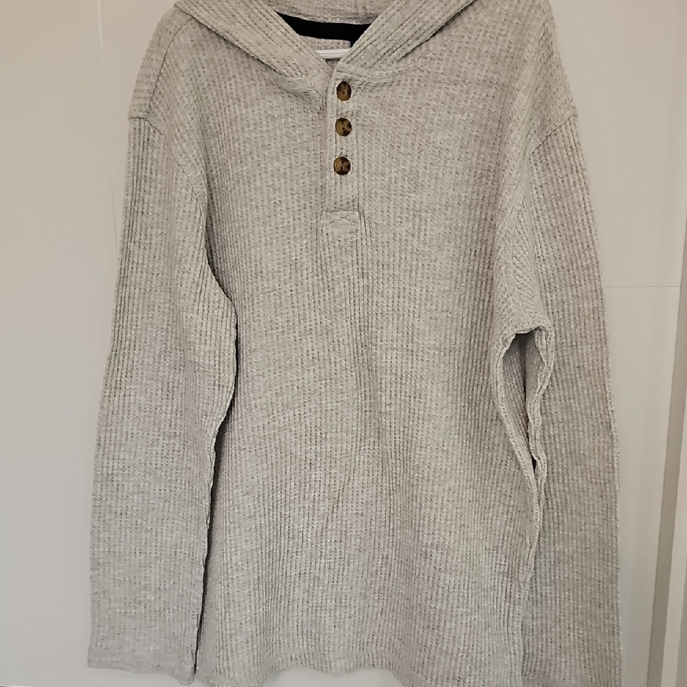 Old Navy Light Gray Waffle Tee Hoodie Boys Sz XL